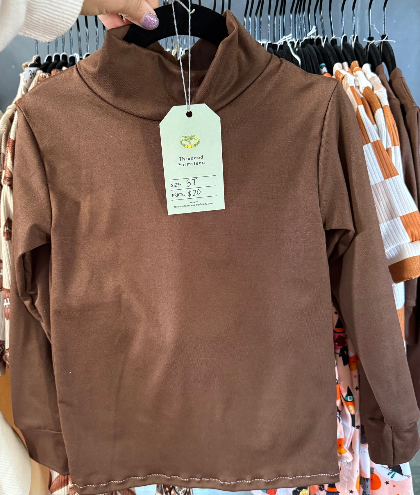 Brown Turtle Neck Fitted Tee- Long Sleeve